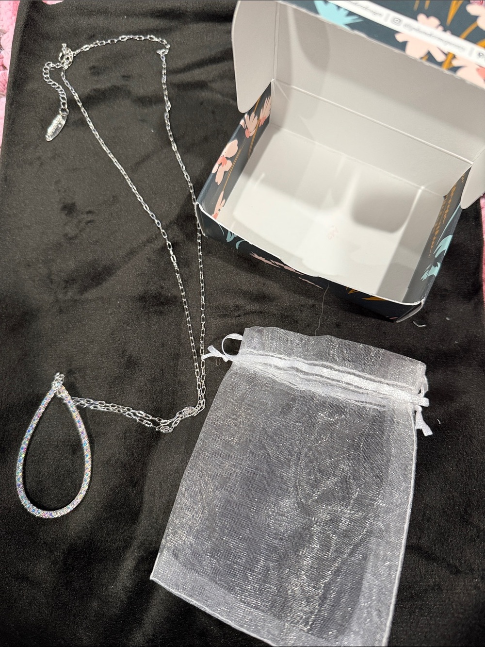 Plunder Design Silver Teardrop Crystal Necklace with Sparkling Stones